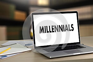 MILLENNIALS CONCEPT Business team hands at work with financial r