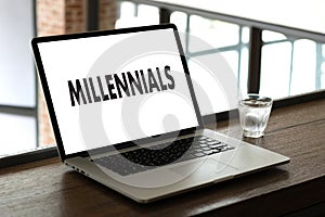 MILLENNIALS CONCEPT Business team hands at work with financial r