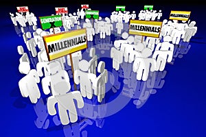 Millennials Generation X Baby Boomers People Signs