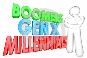 Millennials Generation X Baby Boomers Words photo