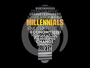 Millennials light bulb word cloud, education concept