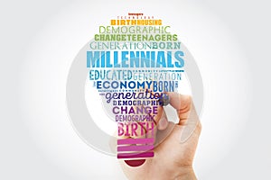 Millennials light bulb word cloud, education concept background