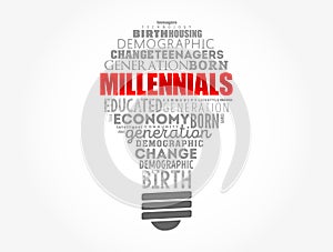 Millennials light bulb word cloud, education concept background