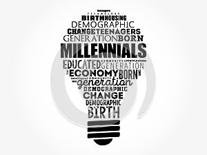 Millennials light bulb word cloud