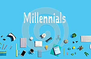 Millennials theme with electronic gadgets and office supplies