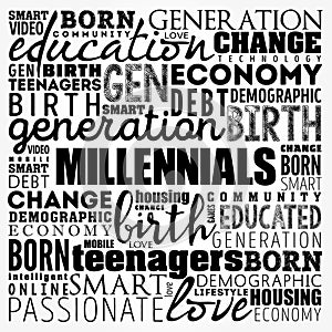 Millennials Word Cloud collage, education concept background