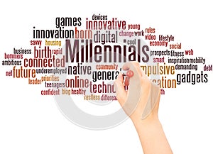 Millennials word cloud hand writing concept