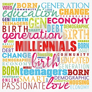 Millennials Word Cloud Social Concept collage background