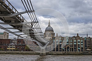 Millennium Bridge over river Thames, London, UK