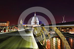 Millennium Bridge & St Paul's Cathedral at night