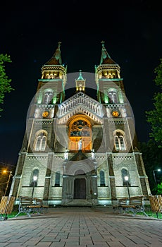 The Millennium Church in Timisoara. Picture taken at night on 2nd of September 2019