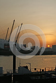 Millenuim Dome misty docklands sunset, Trinity Bouy Wharf