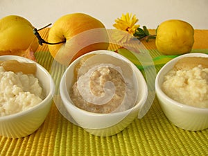 Millet porridge, creamed rice and spelt mash