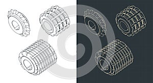 Milling cutters isometric blueprints