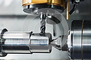milling on lathe cnc machine. metal cut industry. Precision manufacturing and machining
