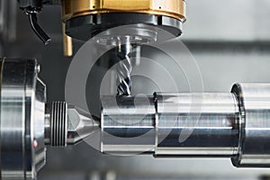 milling on lathe cnc machine. metal cut industry. Precision manufacturing and machining