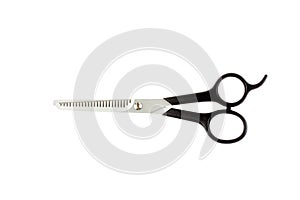 Milling scissors for cutting hair isolated on a white background top view.