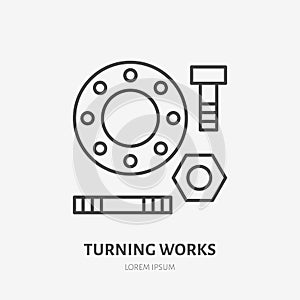 Milling and turning works flat line icon. Metal parts sign. Thin linear logo for welding services