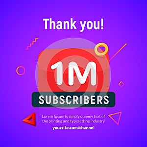 1 million followers vector post 1m celebration. One million subscribers followers thank you congratulation photo