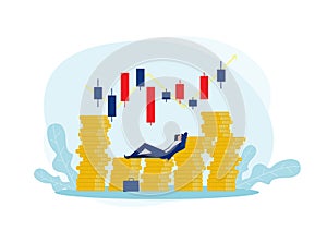 Millionaire Businessman rich money With market stock trade Vector Illustration photo