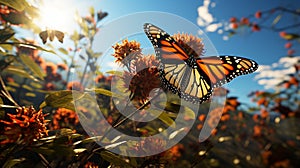 Millions of monarch butterflies Danaus plexippus cover every inch of a tree. generative ai