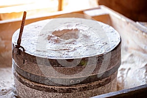 millstones for breaking grain into flour, antique, close-up