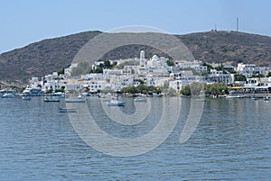 Milos island, Greece: boats floating in front of Adamas village