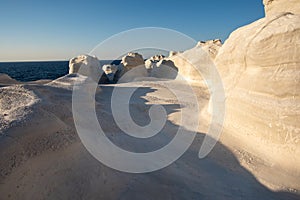 Milos island Greece detail of Sarakiniko Beach in summer time