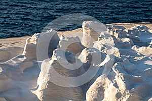 Milos island Greece detail of Sarakiniko Beach in summer time