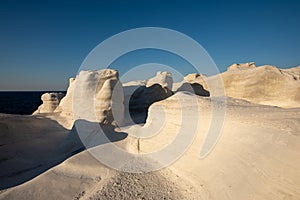 Milos island Greece detail of Sarakiniko Beach in summer time