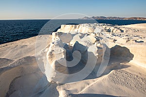 Milos island Greece detail of Sarakiniko Beach in summer time