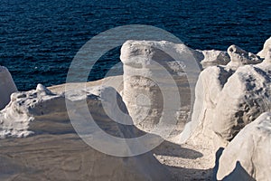 Milos island Greece detail of Sarakiniko Beach in summer time