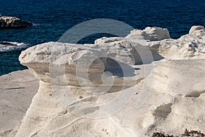 Milos island Greece detail of Sarakiniko Beach in summer time