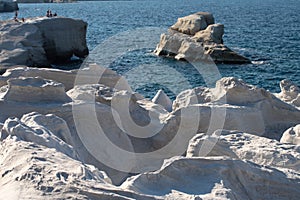 Milos island Greece detail of Sarakiniko Beach in summer time