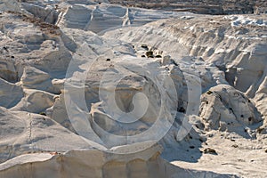 Milos island Greece detail of Sarakiniko Beach in summer time