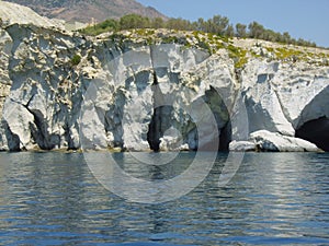 Milos island in greece, kleftiko bay rock caves, sea swimming sailing in summer holidays