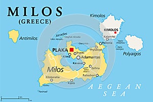 Milos, or Melos, Greek island, in the Aegean Sea, political map