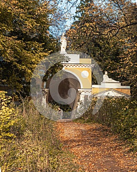 Milovida Pavilion in Tsaritsyno park on autumn day. Moscow