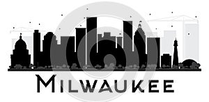 Milwaukee City skyline black and white silhouette.