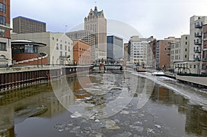 Milwaukee skyline, located on Lake Michigan in Wisconsin, USA,