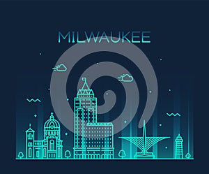Milwaukee skyline Wisconsin USA vector linear city