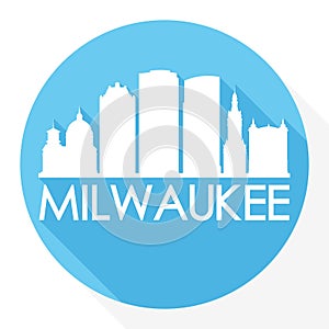 Milwaukee Wisconsin Round Icon Vector Art Flat Shadow Design Skyline City Silhouette Template Logo