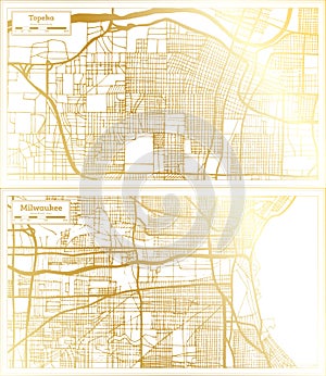 Milwaukee Wisconsin and Topeka Kansas USA City Map Set
