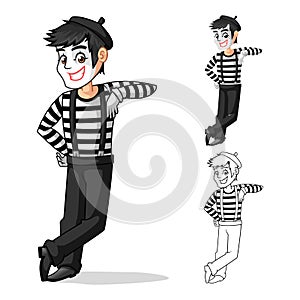 Mime Artist Leaning Against Pose Cartoon Character