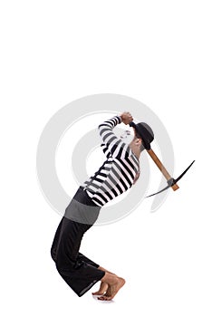 The mime with axe isolated on white background