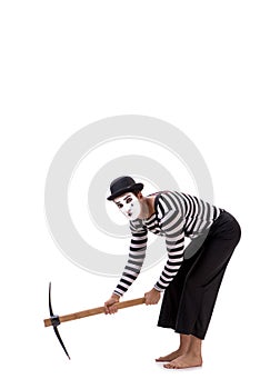 The mime with axe isolated on white background photo