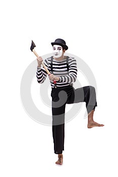 The mime with axe isolated on white background