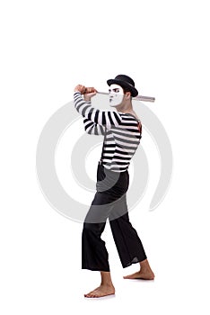 The mime with baseball bat isolated on white