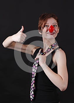 Mime with red nose and cravat