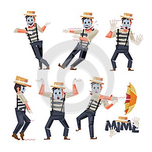 Mimes character design in funny action - vector